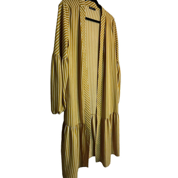 V ery j Striped Woven Duster Long Puff Sleeve,Ruffled Hem Line for - Picture 3 of 14